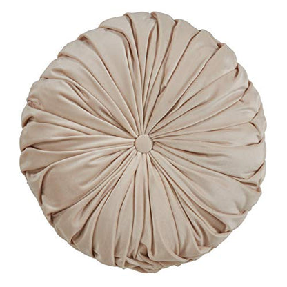 SARO LIFESTYLE Round Velvet Pintucked Poly Filled Throw Pillow - color: Natural, size: 1 Count (Pack of 1)