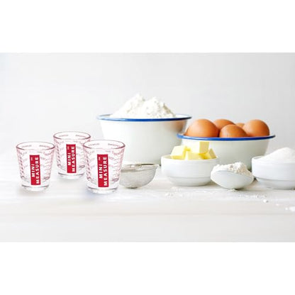 Kolder Mini Measure Multi-Purpose Shot Glass, Heavyweight Glass, Red, Set of 3, For Liquid And Dry Ingredients And Precise Recipe Prep - color: Red, size: Set of 3