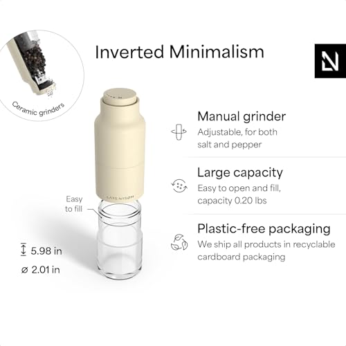 LARS NYSØM Salt and Pepper Grinder Set, Stainless Steel Manual Salt and Pepper Mills, Adjustable Ceramic Grinder, Design Spice Shakers (Almond Beige) - color: Almond Beige