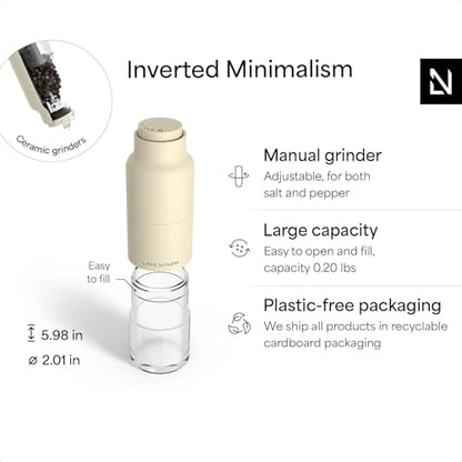 LARS NYSØM Salt and Pepper Grinder Set, Stainless Steel Manual Salt and Pepper Mills, Adjustable Ceramic Grinder, Design Spice Shakers (Almond Beige) - color: Almond Beige