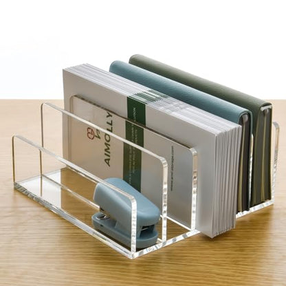 5 Compartments Clear Acrylic Mail Holder – Vertical Letter Sorter & Multifunction Desk Organizer for Bills, Documents, Notebooks – Modern Office/Home Envelope File Rack - size: 5 Compartments