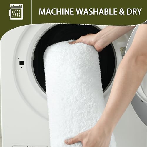 White Bathroom Rug Set 2 Piece Bath Mat 21x34'' &U Shape Toilet Rug 21x21'' | Absorbent,Washable,Non Slip Bathroom Rugs Sets,Contour Mat for Toilet - color: White