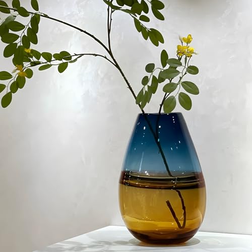 Glass Handmade Decorative Vase Ombre Centerpiece Vase with Yellow Base, Flower Vase for Home Decoration (Tall vase) - size: tall vase