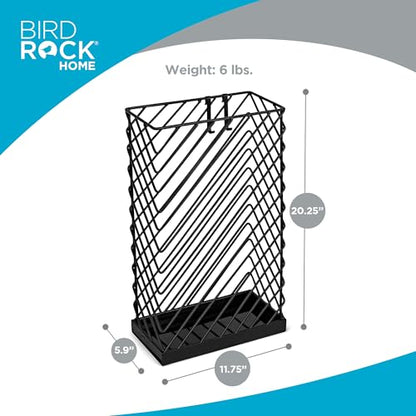 BIRDROCK HOME Decorative Umbrella Stand with Removable Water Tray - Large Metal Umbrella Rack and Cane Walking Stick Organizer for Entryway - Umbrella Holder for Indoor & Outdoor - Black, Diagonal - style: Diagonal