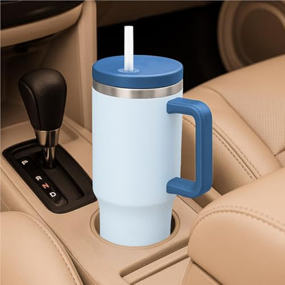 Glad Pioneer Stainless Steel Tumbler with Lid and Straw - Double Walled Insulated Cup with Handle - Leak Resistant & Cup Holder Compatible, Drinks Stay Cold All Day, 40oz, Blue - color: Blue, size: 40 Ounces