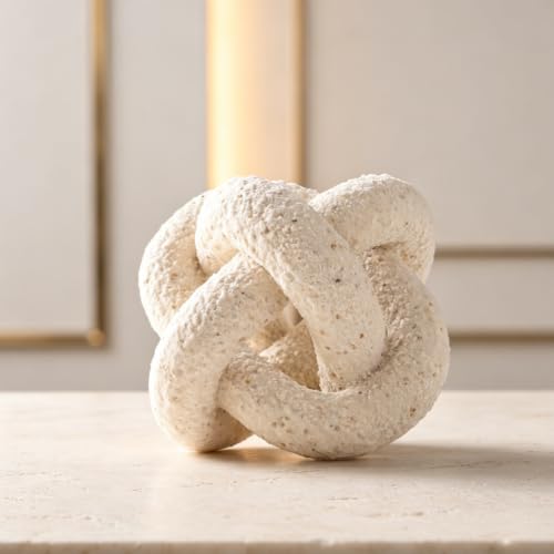 Minimalist Geometric Ring Knot Sculpture Sandstone Texture Small Knot Decor | Resin Intertwined Ring Ornament Modern Stone Knot Statue for Living Room Bathroom Entryway Tabletop & Housewarming Gift - size: Small