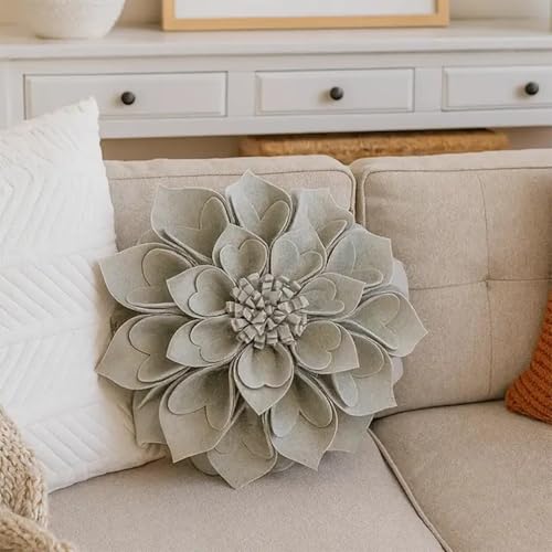 Fennco Styles Handmade 3D Heart-Shaped Petals Flower Decorative Filled Throw Pillow 13" Round - Grey Floral Pillow for Couch, Home Décor and Holiday, Housewarming Gift - color: Grey
