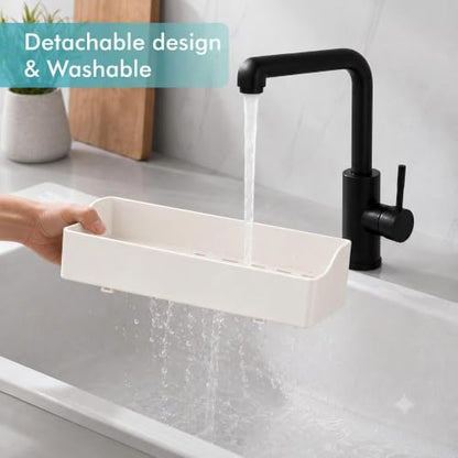 Sponge Holder for Kitchen Sink with Drying Stone, White | Kitchen Caddy Sink Organizer, 2 Removable Cups, Premium ABS, Anti-Slip, 12.7" Sponge and Soap Holder for Kitchen Counter - color: White