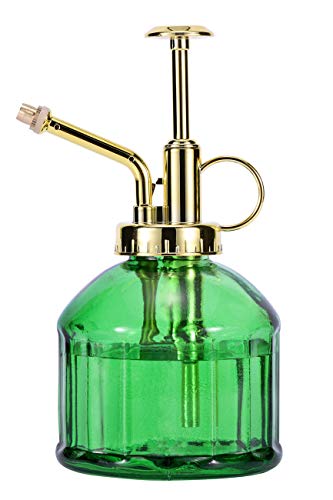 Glass Plant Mister - 6.5" Green Glass Water Spray Bottle with Gold Top Pump, Small Plant Sprayer for Indoor/Outdoor House Plants - style: Green+Gold B