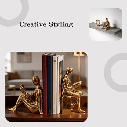 Gold Bookends,Gold Book Ends,Decorative Bookend – Modern Ceramic Bookends for Shelves, Perfect for Modern Home Decor, Office, and Living Room Shelf Display