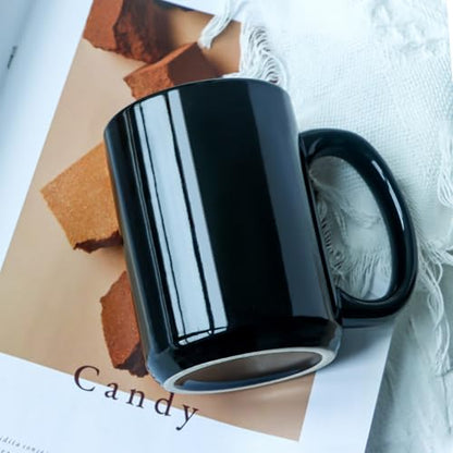 15 OZ Coffee Mugs, Classic Blank Ceramic Cup with Large Handle for Tea Latte Cappuccino, Set of 4, Black - color: Black
