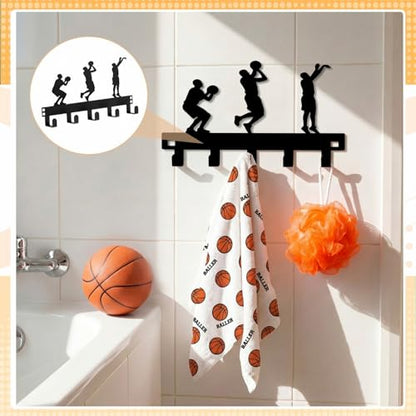 Reallnaive Basketball Room Decor Over The Door Hooks Bathroom Hanger Wall Mount Rack Holder for Towel, Hat, Coat, Cloth, Keychain, Bag, Christmas Gift - style: Basketball Player