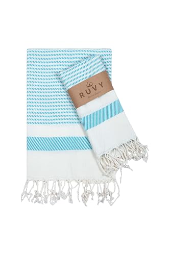 Ruvy Home Basics Turkish Hand Towels for Bathroom Set of 4 | 18"x40", Cotton | Decorative Towel for Bathroom, Kitchen, Dishcloth, Tea, Yoga, Face, Gym - Turquoise - color: Turquoise, size: Modern - 4 Pack