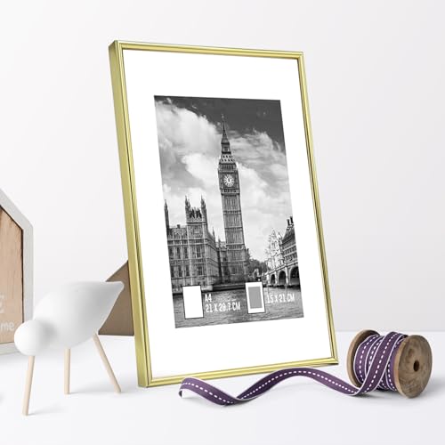 GOmaize Front Loading Aluminum alloy Gold Picture Frame A4 Set of 3 Wall and Table Mounting - color: Gold, size: A4
