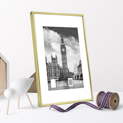 GOmaize Front Loading Aluminum alloy Gold Picture Frame A4 Set of 3 Wall and Table Mounting - color: Gold, size: A4