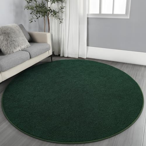 Gifeas Soft Round Area Rugs for Living Room Bedroom, 4x4 Feet Deep Green | Thickened Memory Foam Indoor Solid Minimalist Carpet, Non-Slip Furry Comfy Rug for Kid Boy Girl Nursery Dorm Room Home Decor - color: Deep Green, size: 4' (Round)