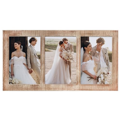 YESKAY 4x6 Collage Picture Frames, 3 Picture Frame 4x6, Rustic Brown Wood Frame with Tempered Glass, 3 Opening 4 by 6 Photo Frame Wall Decor or Tabletop, 1 Pack - color: Rustic Brown, size: 4x6 - 3 Opening(OD:7.1X13.6in)