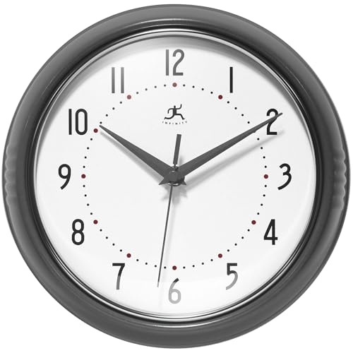 Infinity Instruments LTD. Retro Round Aluminum Wall Clock, Oyster Grey, 9.5" - color: Oyster Grey, size: 9.5 Inch
