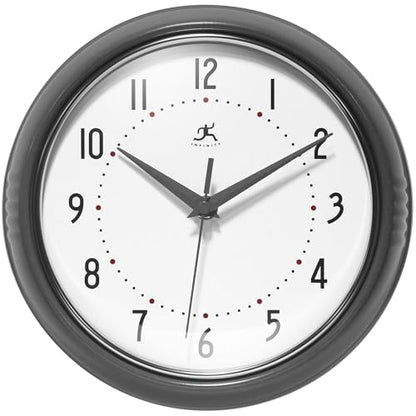 Infinity Instruments LTD. Retro Round Aluminum Wall Clock, Oyster Grey, 9.5" - color: Oyster Grey, size: 9.5 Inch