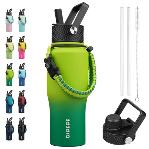 BJPKPK 23oz Insulated Water Bottle with Straw Lid, Stainless Steel Bottle | Vacuum Insulated with Straw Lid & Spout Lid, Paracord Strap, Keep Cold & Hot, Leak-Proof, BPA-Free, for Gym, Hiking, Travel - color: Bamboo Grove, style: 23oz