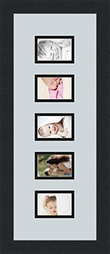 ArtToFrames Collage Photo Frame Double Mat with 5-2.5x3.5 Openings with Satin Black Frame and Baby Blue mat. - color: Baby Blue, size: 2.5x3.5
