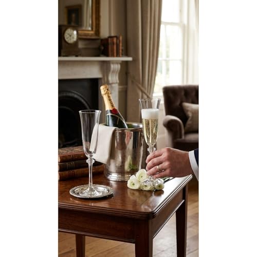 Galway Crystal Liberty Flute Pair, Tall Champagne Glasses Set of 2 Clear, 10.2-Inch H x 2.6-Inch W Wedding Toast Stemware