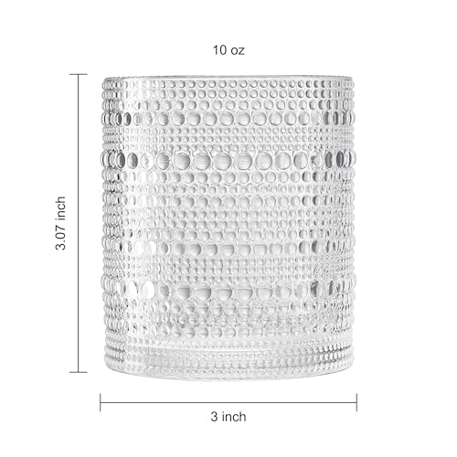 Plastic Hobnail Drinking Glasses Set of 6 Tritan Lowball Cups 10oz, Shatterproof & Unbreakable Acrylic Beaded Design, BPA-Free, Dishwasher Safe Indoor/Outdoor Drinkware for Water, Juice, Cocktails - color: Clear