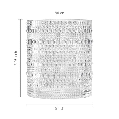 Plastic Hobnail Drinking Glasses Set of 6 Tritan Lowball Cups 10oz, Shatterproof & Unbreakable Acrylic Beaded Design, BPA-Free, Dishwasher Safe Indoor/Outdoor Drinkware for Water, Juice, Cocktails - color: Clear