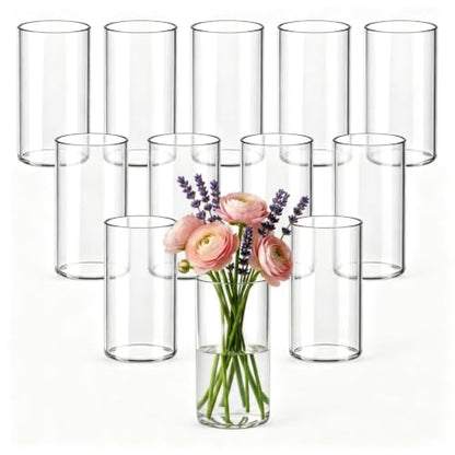 DicraoLe 12Pcs Borosilicate Glass Vase Set, | Durable Flower Vase Bulk for Wedding Centerpieces, Clear Small Bud Vases for Restaurants, Parties & Home Table Decor