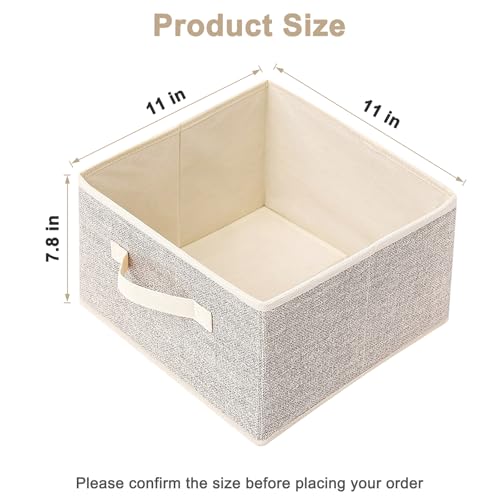 Storage Baskets, 11-Inch Woven Fabric Bins, Storage Cubes with Reinforced Handles, Organizer Bins for Closet Shelves, Foldable, for Toys, Clothes, Natural Beige (3PCS/Beige-11*11*7.8inch)