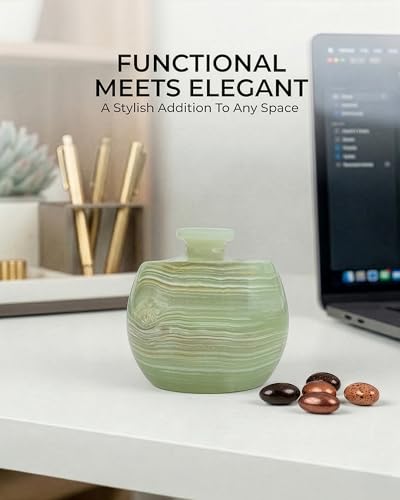 Natural Marble Candy Jar Handmade Cover Pot Storage - Deep Covered Kitchenware Jar Container, Onyx Green - color: Marble Round Candy Jar - Onyx Green