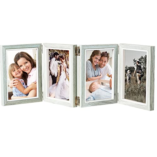 POILKMNI 4 Folding 4x6 Inch Hinged Picture Frame with 4 Openings | Natural Wood Foldable Photo Frame High Definition Acrylic for Mothers Day Father's Day Christmas Gift, Family Picture, - color: Grey, size: 4x6
