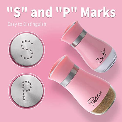 Salt and Pepper Shakers Set | Stainless Steel with Glass Bottle for Table, RV, Camp, BBQ, Set of 2, Pink - color: Pink