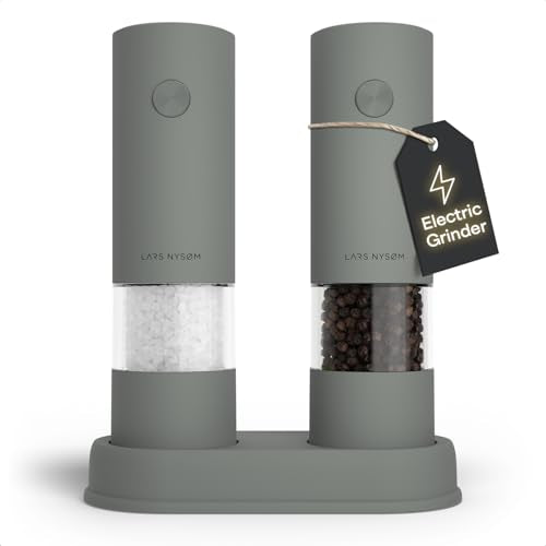 LARS NYSØM Electric Salt and Pepper Grinder Set I Automatic Salt and Pepper Mills with Adjustable Ceramic Grinder I AAA-Battery Operated Electric Spice Mill Set (Ash Gray) - color: Ash Gray