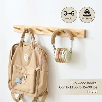 Hickory Wood Coat Rack Wall Mount, 12 Inch Coat Hook Hanger Wooden Wall Coat Rack with 3 Hooks for Purse Clothes Towels Hats in Entryway Bedroom Bathroom, Natural - size: 12 Inch