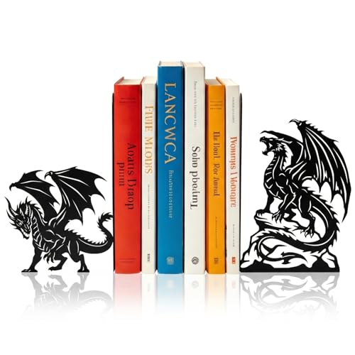 Sanwarm Bookends, 2 Pcs, Metal for Home Office Desk Shelves Fantasy Dragon | Gothic Medieval Mythical Decorative Book Ends Non-Skid Book Stoppers Holder 1 Pair Gifts Reading Enthusiasts Library Decor - color: Dragon 2