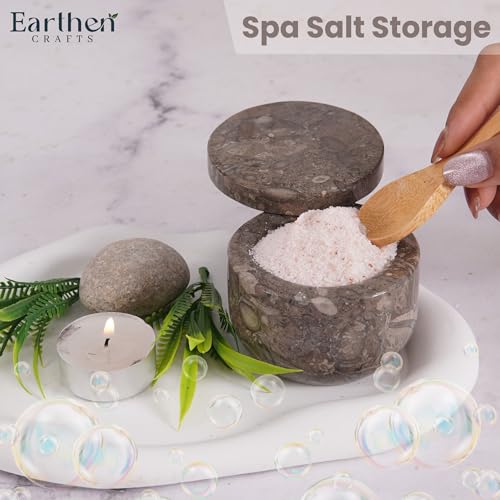 Marble Salt Cellar with Swivel Lid 3 Inch Salt Box Oceanic Mini Salt and Spice Jar Storage Magnetic Lock Container, Salt Crock for Sea Salt, Flaky Salt, and Sugar - color: Oceanic