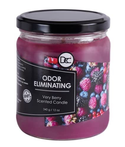 Very Berry Odor Eliminating Highly Fragranced Candle - Eliminates 95% of Pet, Smoke, Food, and Other Smells Quickly - Up to 80 Hour Burn time - 12 Ounce Premium Soy Blend - color: Very Berry