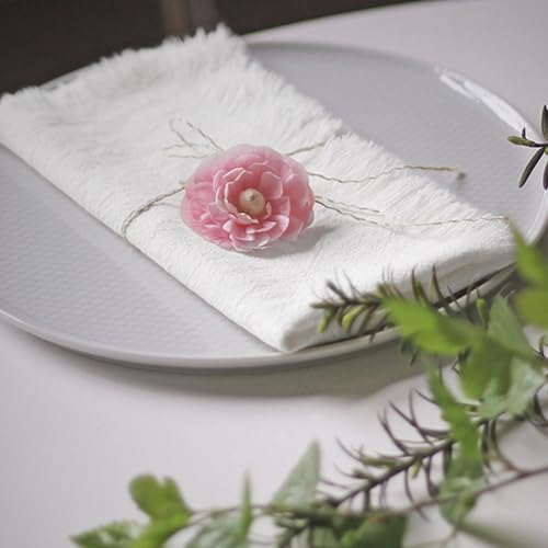 Handmade Cloth Napkins 100% Cotton Napkins with Fringe，Delicate Handmade Cloth Napkins for Dinners, Parties, Weddings and More，18 x 18 Inch Set of 4 - White - color: White