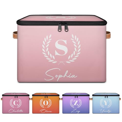 Memory Storage-Box with Initial Name, Custom Keepsake Storage Basket | Personalized Foldable Sturdy Large Memory Bin with Handle Lid Lightweight Waterproof Dustproof, 14"L x 10.2"W x 10.4"H - color: Option 7