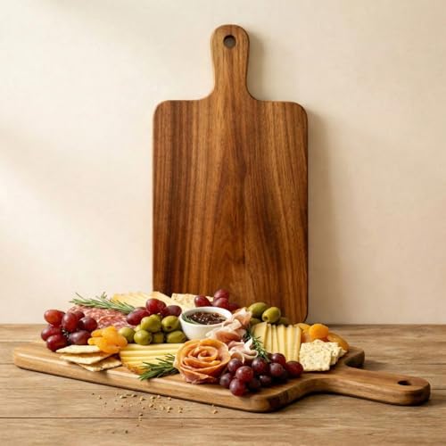 Nuenen 1 Pcs Cutting Boards with Handle,15.7 X 7.8 Inch,Acacia | 15.7 X 7.8 Inch Bamboo Wood Serving Boards, Bulk Chopping Blanks for Pizza Bread Cheese Charcuterie, Ideal for DIY Engraving - color: Acacia, size: 15.7"L x 7.8"W