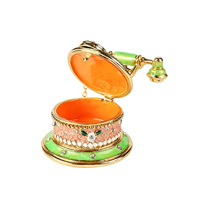 QIFU Hand Painted Green Pink Telephone Figurine Trinket Box Hinged Unique Gift for Family - color: T2 Green-Pink