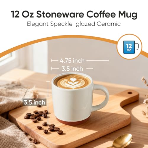 E-far Ceramic Coffee Mug Set of 4, 12oz Stoneware Coffee Cup with Handle, Porcelain Tea Cups, Modern Farmhouse Latte Mug Gift Set for Women & Men, Microwave Safe, Speckled White - color: Speckled White