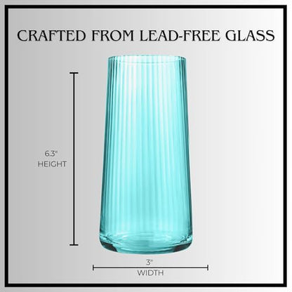 ARTLAND Soho Optic 17.5oz Highball Glass, Set of 4 - Modern Design Elegant Tall Drinking Glasses for Cocktails and More, Durable & Stylish Bar Glassware Essential for Any Occasion (Turquoise) - color: Light Turquoise, style: Highball Glass (4-Piece)