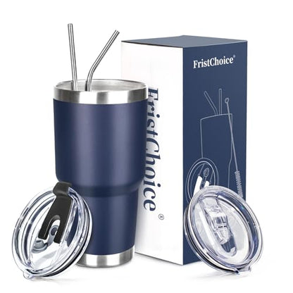 30 oz Tumbler with Lids and Straws Double Wall Vacuum Insulated Tumbler Cup,Stainless Steel Leak-proof Thermal Tumbler Powder Coated Travel Coffee Mug for Cold and Hot Drinks,Navy Blue - color: Navy Blue, size: 30 Ounces