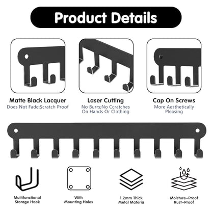 2 Pack Key Holder Wall Mount, Key Holder for Wall,Key Wall Holder | Key Hooks Hanging Keys, Key Hanger Wall Mount with 10 Hooks, Key Rack for Living Room, Kitchen, or Bathroo - color: Black-10Hooks