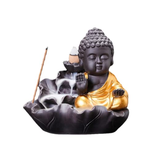 Creativity Lotus Backflow Incense Burner Smoke Waterfall Buddha Incense Aromatherapy Stick Holder Craft for Yoga Room/Office/Home Decor (C) - color: C