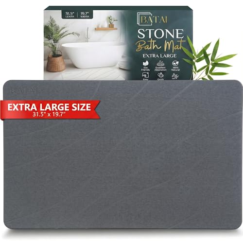 Extra Large Diatomaceous Earth Stone Bath Mat (31.5” x 19.7”) Dark Gray XL | Fast Absorbent Shower Stone Bath Mat For Bathroom - Quick Dry, Easy Clean and Non-Slip Mat - Instant Drying Diatomite Bathmat - color: Dark Gray