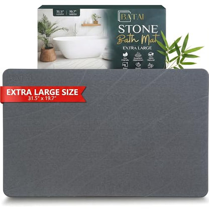 Extra Large Diatomaceous Earth Stone Bath Mat (31.5” x 19.7”) Dark Gray XL | Fast Absorbent Shower Stone Bath Mat For Bathroom - Quick Dry, Easy Clean and Non-Slip Mat - Instant Drying Diatomite Bathmat - color: Dark Gray
