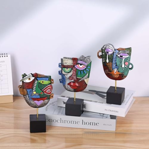 3PC Abstract Face Sculptures, Afrocentric Pop Art Decor, Modern Resin Statue Handcrafted Table Sculpture, Bookshelf Decor, TV Stand Ornaments, Artsy Coffee Table, Living Room Accent, Cabinet